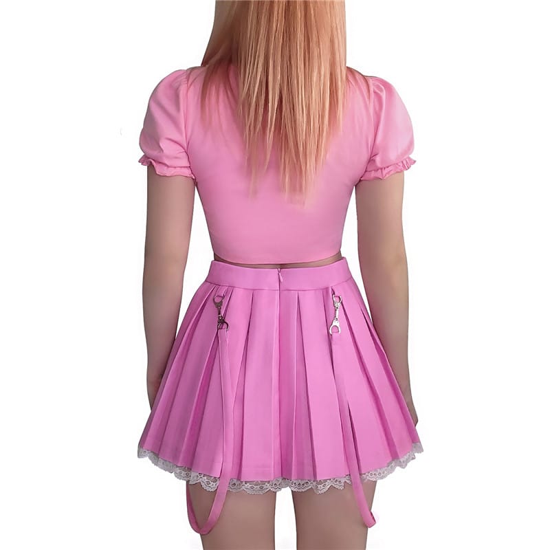 Troublemaker Pleated Faux Leather Skirt-Pink