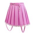 Troublemaker Pleated Faux Leather Skirt-Pink