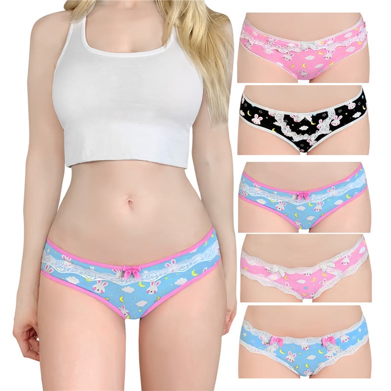 Cute Bunny Print Ladies Underwear Sexy Low Rise Full Cover Briefs