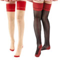 Vintage Backseam Thigh High Sheer Silk Stockings with Red Cuffs