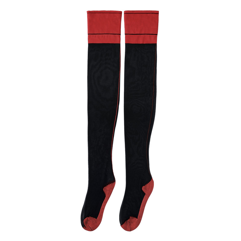 Vintage Backseam Thigh High Sheer Silk Stockings with Red Cuffs
