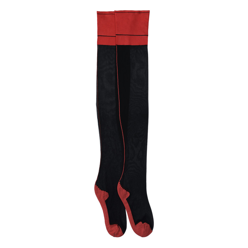 Vintage Backseam Thigh High Sheer Silk Stockings with Red Cuffs