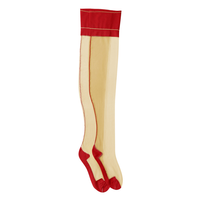Vintage Backseam Thigh High Sheer Silk Stockings with Red Cuffs