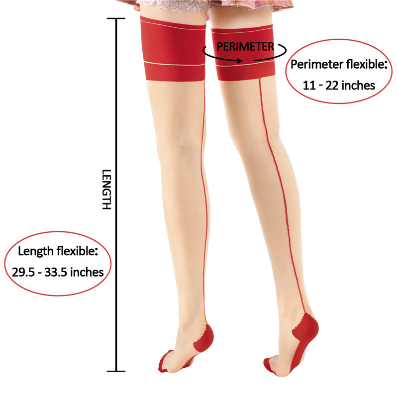 Vintage Backseam Thigh High Sheer Silk Stockings with Red Cuffs