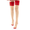 Vintage Backseam Thigh High Sheer Silk Stockings with Red Cuffs