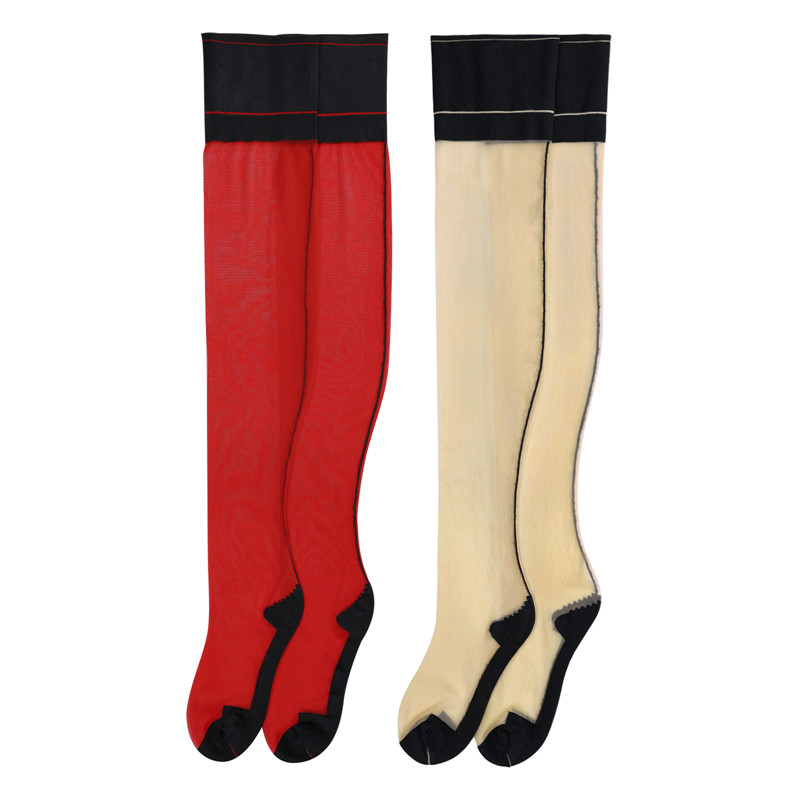 Vintage Backseam Thigh High Sheer Silk Stockings with Black Cuffs