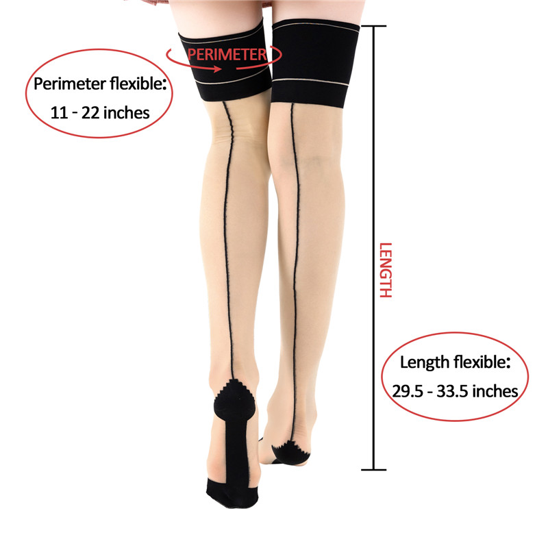 Vintage Backseam Thigh High Sheer Silk Stockings with Black Cuffs