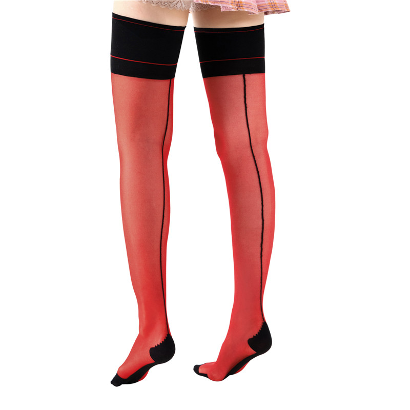 Vintage Backseam Thigh High Sheer Silk Stockings with Black Cuffs