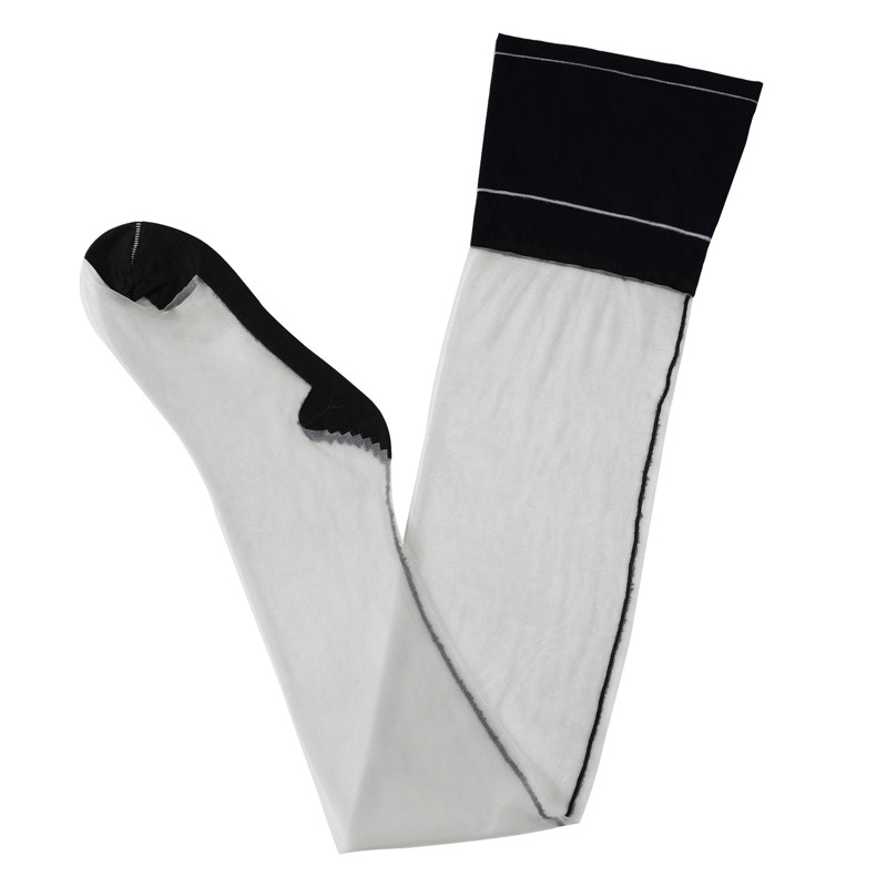 Vintage Backseam Thigh High Sheer Silk Stockings with Blue & Black Cuffs