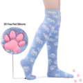 3D Paw Pad Thigh High Coral Fleece Socks