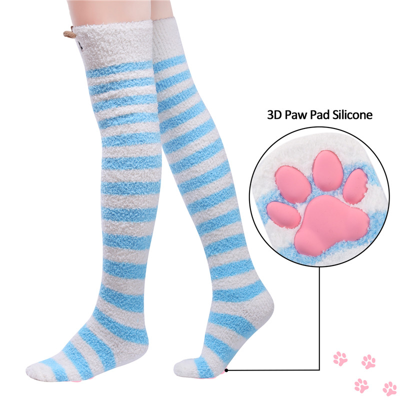 3D Paw Pad Knee High Coral Fleece Socks