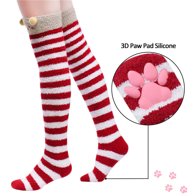 3D Paw Pad Knee High Coral Fleece Socks