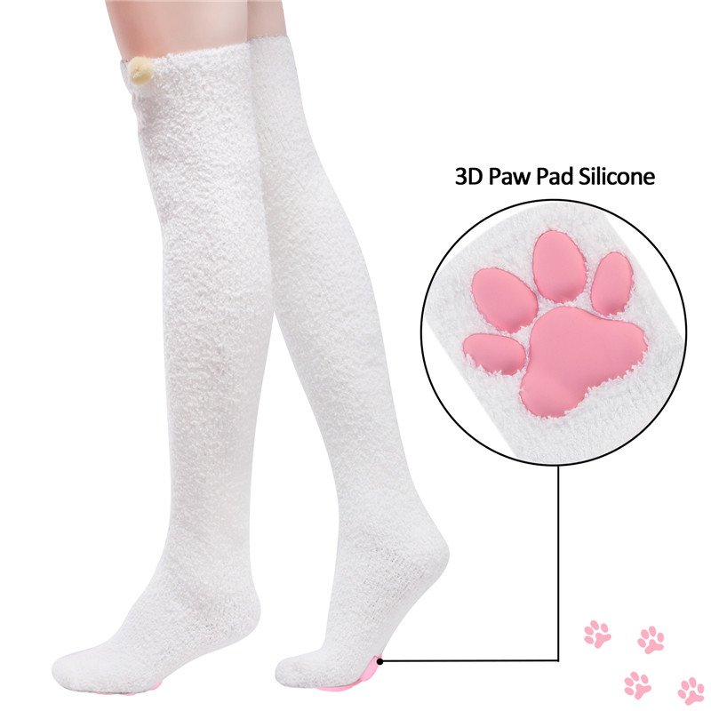 3D Paw Pad Knee High Coral Fleece Socks