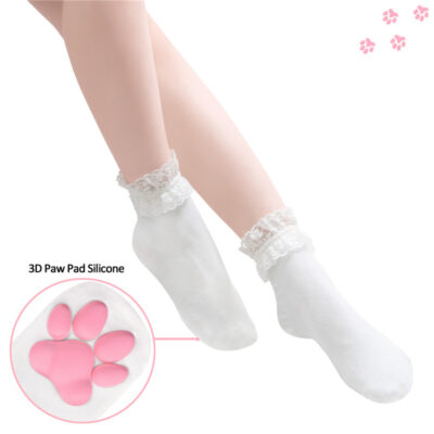 3D Paw Pad Lace Trim Cotton Frilly Ankle Socks - LittleForBig Cute ...