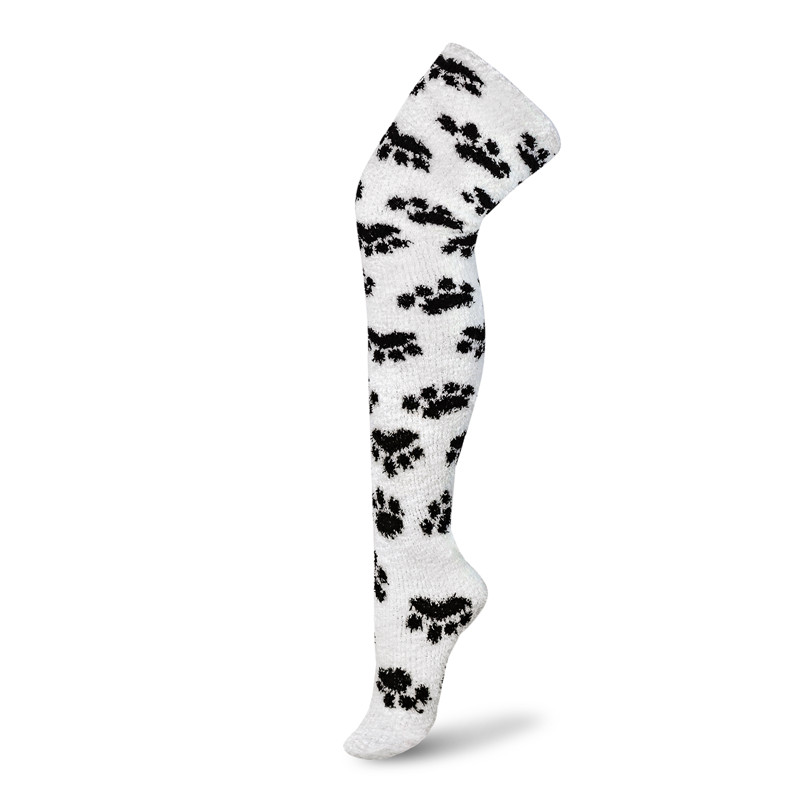Cute Coral Fleece Thigh High Long Paws Patten Socks 2 Pairs-Black Paws