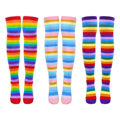 Striped Tube Thigh High Socks 3 Pairs Set