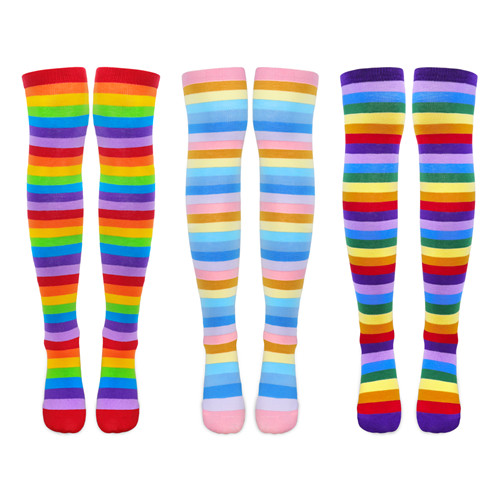 Striped Tube Thigh High Socks 3 Pairs Set