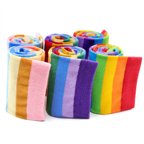 Striped Tube Thigh High Socks 3 Pairs Set