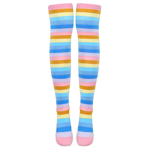 Striped Tube Thigh High Socks 3 Pairs Set