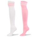 Knee High School Girl Long Striped Tube Socks – White & Pink