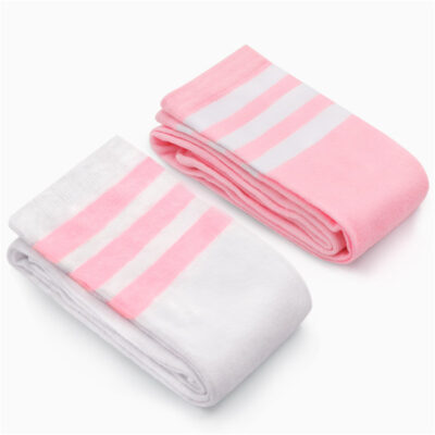 Knee High School Girl Long Striped Tube Socks - White & Pink