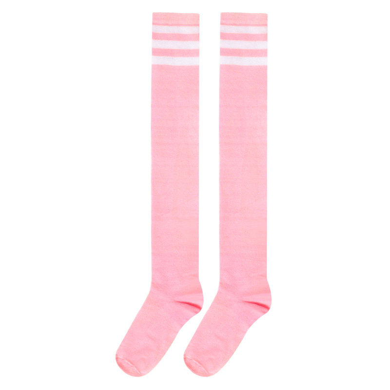 Knee High School Girl Long Striped Tube Socks – White & Pink