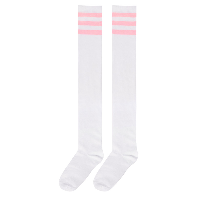 Knee High School Girl Long Striped Tube Socks – White & Pink