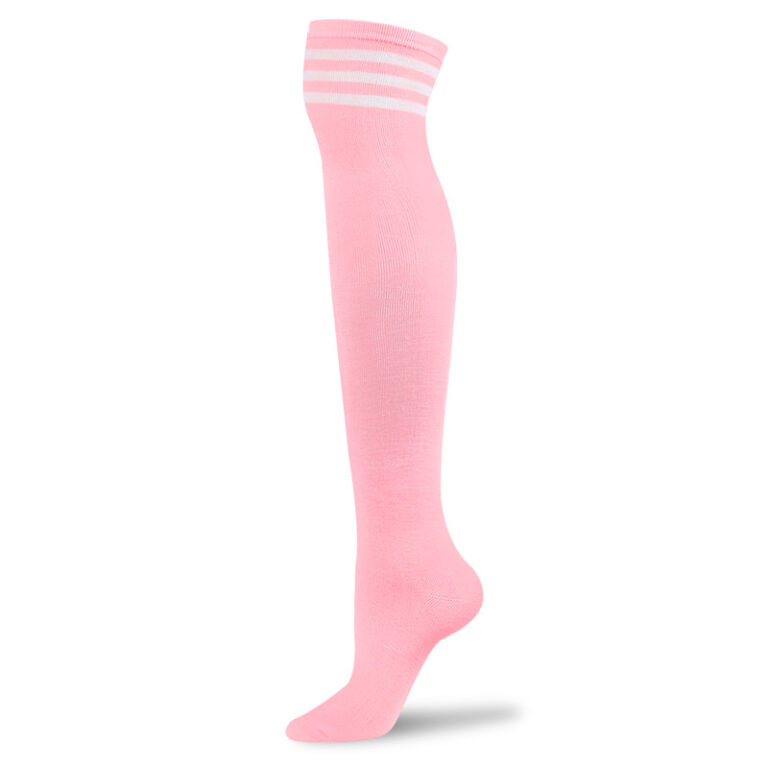 Knee High School Girl Long Striped Tube Socks White & Pink