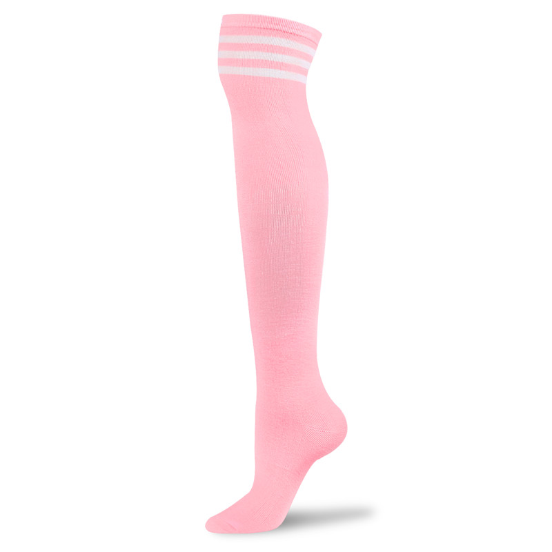 Knee High School Girl Long Striped Tube Socks – White & Pink