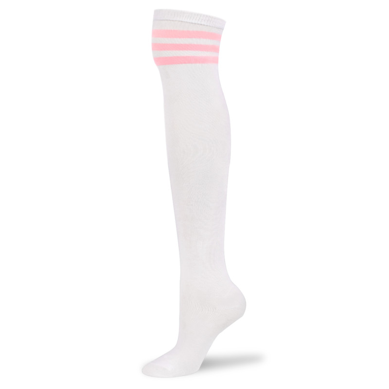 Knee High School Girl Long Striped Tube Socks – White & Pink