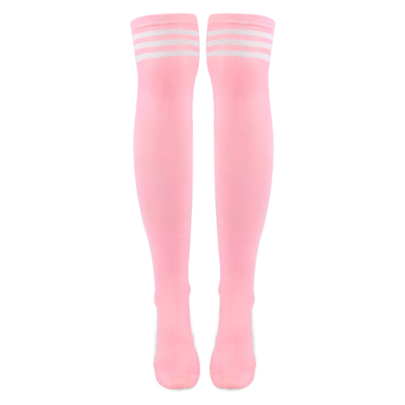 Knee High School Girl Long Striped Tube Socks – White & Pink