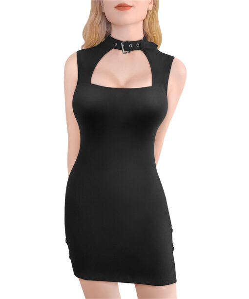Cyber Goth Bodycon Collared Mini Dress