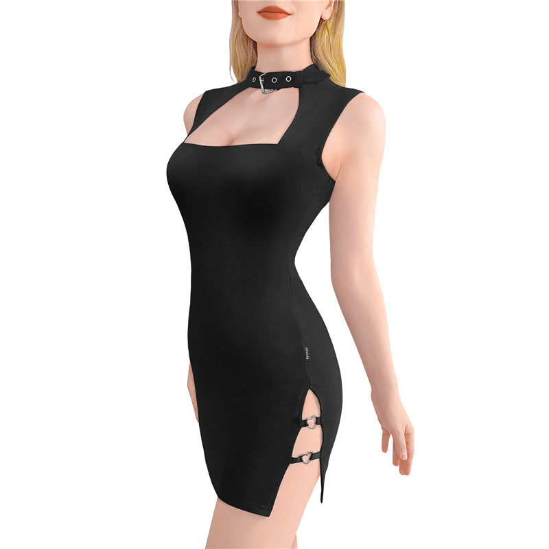 Cyber Goth Bodycon Collared Mini Dress