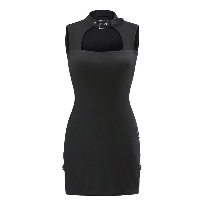 Cyber Goth Bodycon Collared Mini Dress