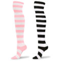 Knee High School Girl Long Striped Socks – Pink and Black