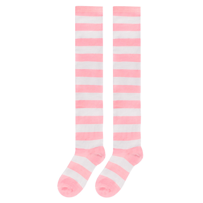 Knee High School Girl Long Striped Socks – Pink and Black