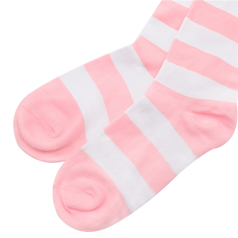 Knee High School Girl Long Striped Socks – Pink and Black