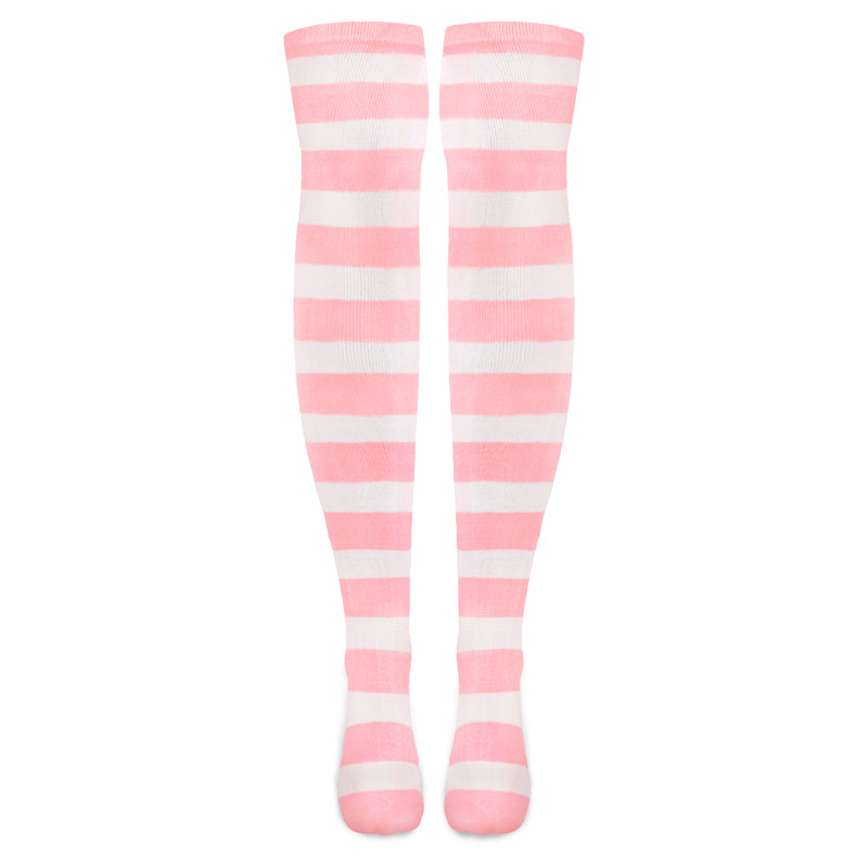 Knee High School Girl Long Striped Socks – Pink and Black