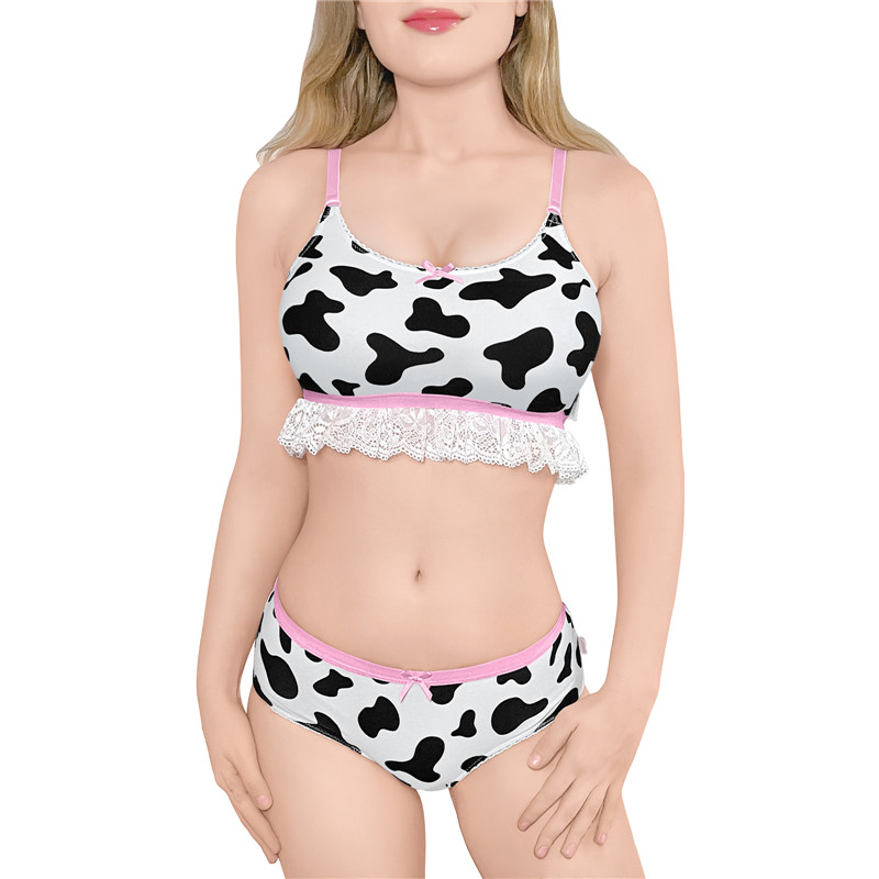 Milk Cow Print Bralette Set - LittleForBig Cute & Sexy Products