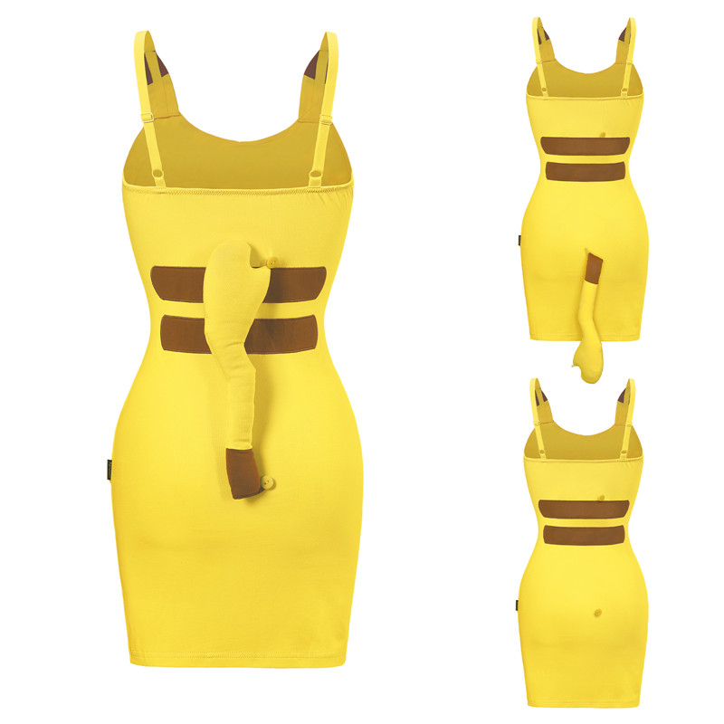 I Choose You Striped Overall Romper Bodycon Mini Dress with Detachable Tail