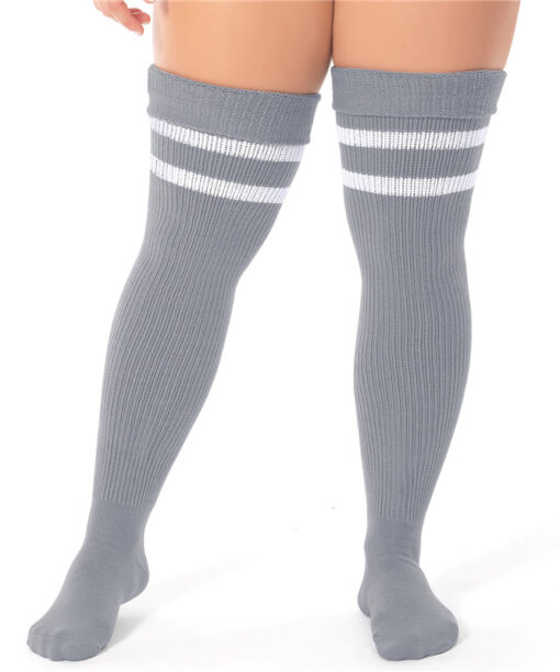 Plus Size Cable Knitted Striped Thigh High Socks