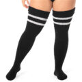 Plus Size Cable Knitted Striped Thigh High Socks