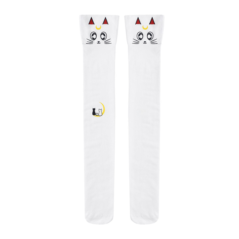 Luna Moon Cat Print Thigh High Stockings
