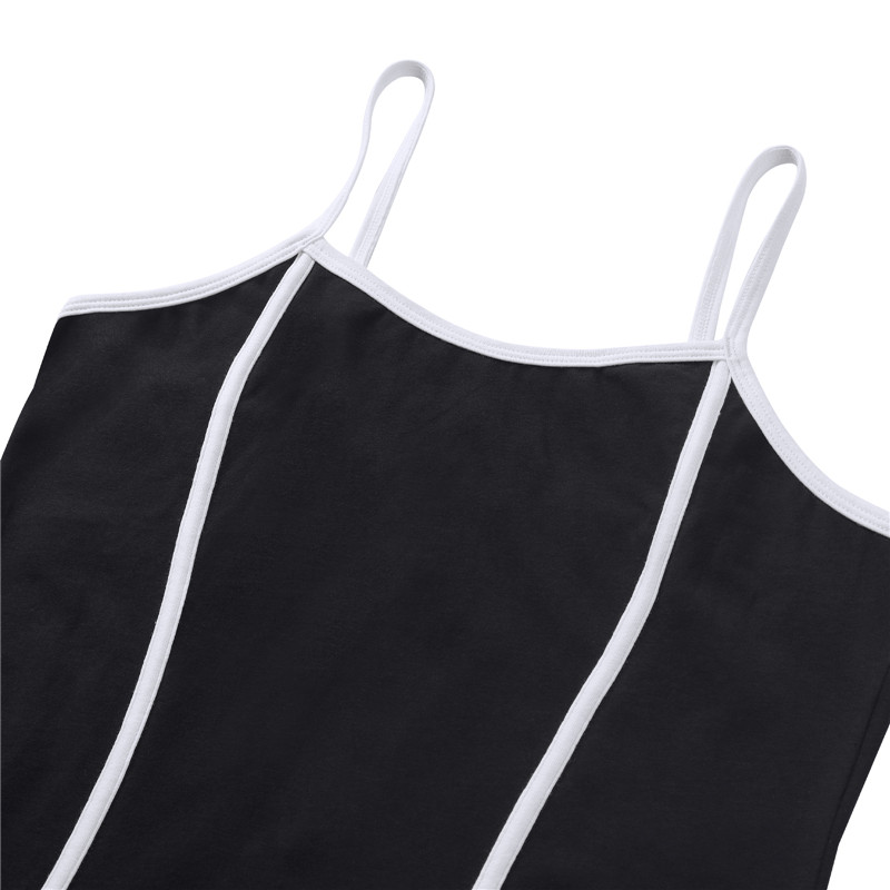 Retro Patch Adjustable Striped Bodycon Mini Dress Black