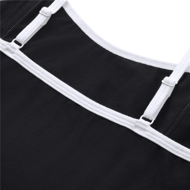 Retro Patch Adjustable Striped Bodycon Mini Dress Black