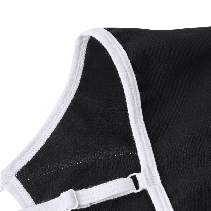 Retro Patch Adjustable Striped Bodycon Mini Dress Black