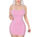 Retro Patch Adjustable Striped Bodycon Mini Dress Pink