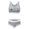 Let’s Play GamerGirl Cosplay Bralette 2 Piece Sportsbra Boyshort Loungewear Set Grey