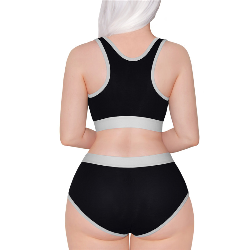 Let&apos;s Play GamerGirl Cosplay Bralette 2 Piece Sportsbra Boyshort Loungewear Set Black