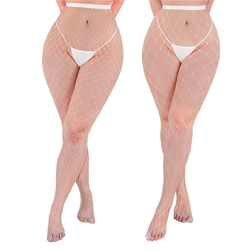 High Waist Night-Glow Fishnet Mesh Tights 2 Pairs Stockings – Large Grid Patterns